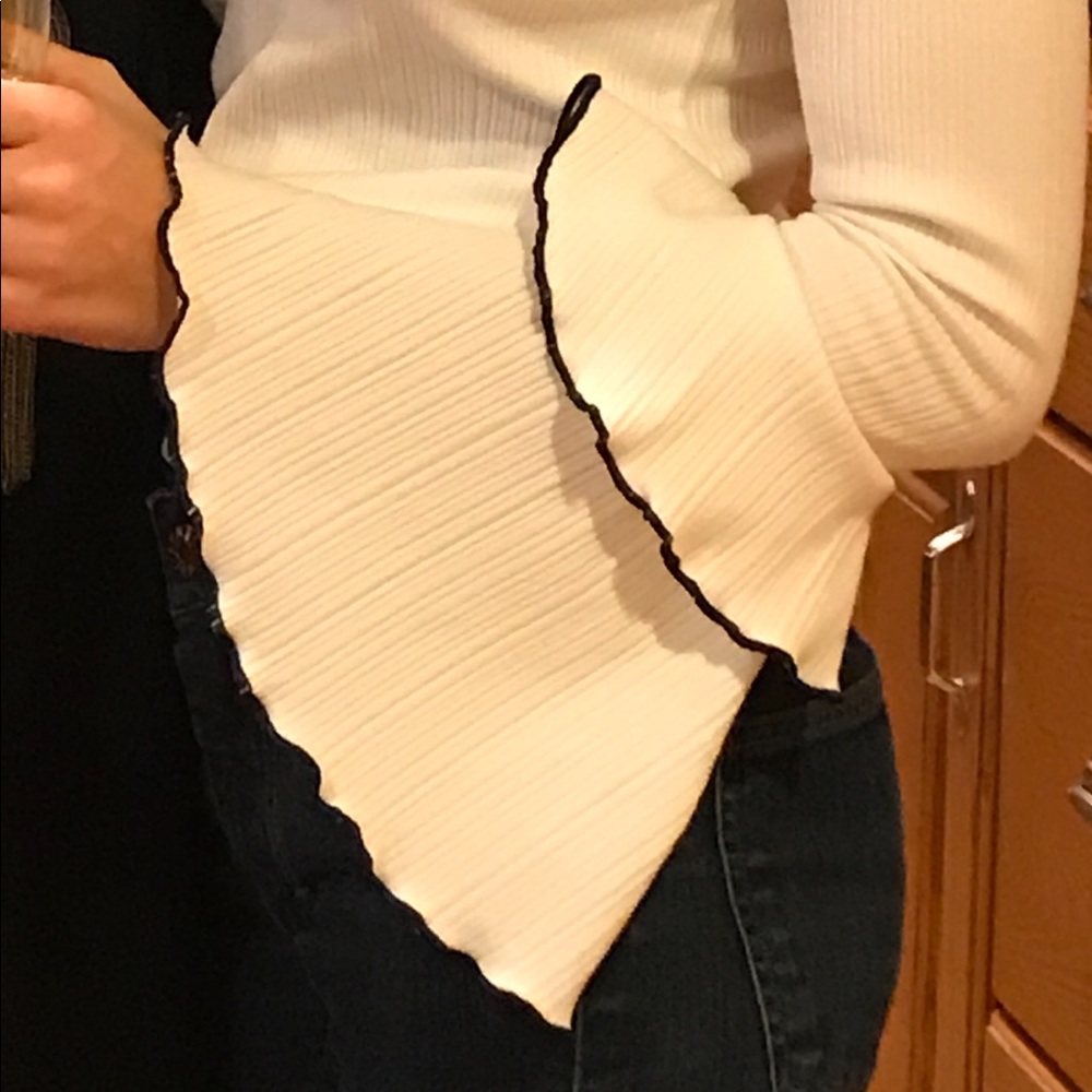 Pixie Market White Sweater With Ruffle Sleeves - image 4